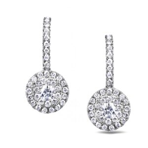 0.63 Carat TW Canadian Diamond Double Halo Drop Earrings in White Gold