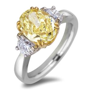 Fancy Yellow GIA Certified Diamond Trilogy Engagement Ring in 18K Gold