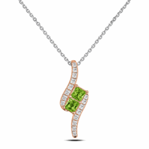 Peridot & Diamond Pendant in Rose Gold With Silver Chain