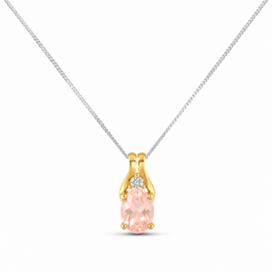 Peach Sapphire and Canadian Diamond Pendant in Yellow Gold and Silver Chain