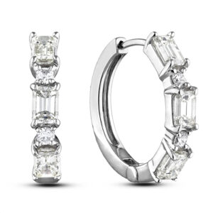 1.02 Carat TW Emerald Cut Diamond Hoop Earrings in 18K White Gold