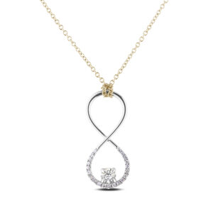 Canadian Diamond Stand-Up Infinity Pendant In White and Yellow Gold