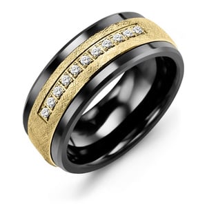 MADANI Men's Brushed Diamond 9mm Wedding Band in 10K Gold