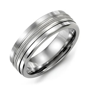 MADANI Men's Double Milgrain 7mm Wedding Ring in 10K Gold