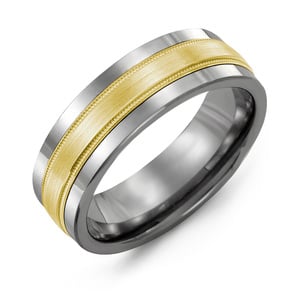 MADANI Men's Satin Milgrain 7mm Wedding Band in 10K Gold