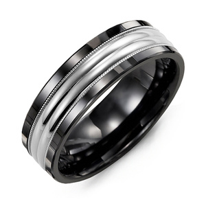 MADANI Men's Two-Line Milgrain 7mm Wedding Ring in 10K Gold