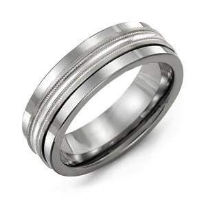 MADANI Men's Concave Polish Center Milgrain 7mm Wedding Ring in 10K Gold