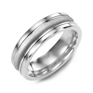 MADANI Men's Concave Brush Polished Edges 7mm Wedding Band in 10K Gold