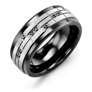 MADANI Men's Puzzle Black Diamonds 9mm Wedding Ring in 10K Gold