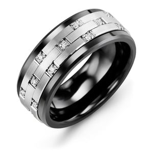 MADANI Men's Scattered Diamond 9mm Wedding Ring in 10K Gold