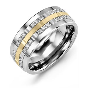 MADANI Men's Outer Trio Diamonds 9mm Wedding Band in 10K Gold
