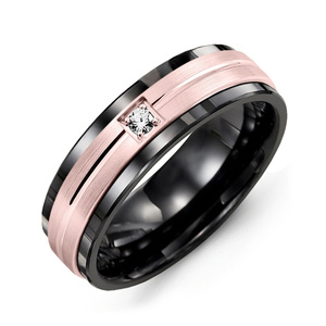 MADANI Men's Carved Line Pattern Diamond 7mm Wedding Ring in 10K Gold