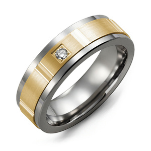 MADANI Men's Grooved Diamond 7mm Wedding Band in 10K Gold
