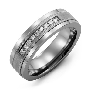 MADANI Men's Satin Milgrain Diamond 7mm Wedding Band in 10K Gold