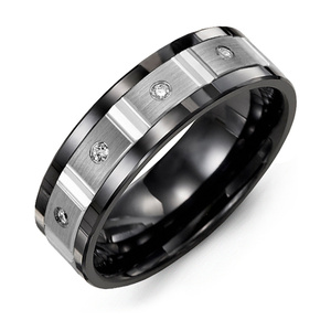 MADANI Men's Grooved Round Diamond 7mm Wedding Band in 10K Gold