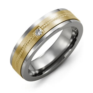 MADANI Men's Rope Design Diamond 7mm Wedding Band in 10K Gold