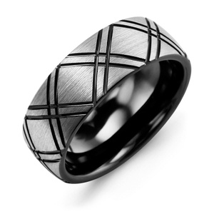 MADANI Men's Dome Black Tungsten Carved Line 8mm Wedding Ring