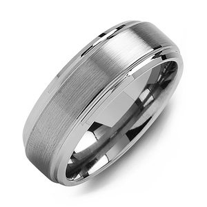 MADANI Men's Brushed Tungsten Polished Edges 8mm Wedding Band
