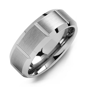 MADANI Men's Beveled Brushed & Grooved Tungsten 8mm Wedding Band