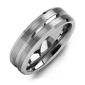 MADANI Men's Brushed Grooved Center Tungsten 7mm Wedding Ring