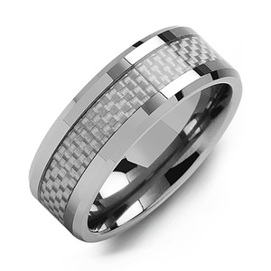 MADANI Men's Beveled Carbon Fiber Tungsten 8mm Wedding Band