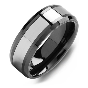 MADANI Men's Beveled Polished Ceramic & Tungsten 8mm Wedding Band