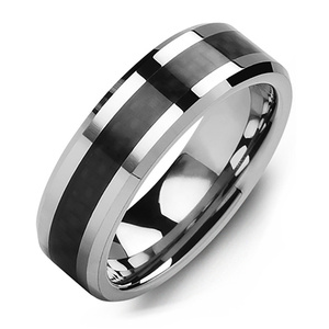 MADANI Men's Beveled Carbon Fiber Tungsten 7mm Wedding Band