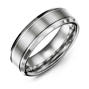 MADANI Men's Beveled Edges Brush Center Tungsten 7mm Wedding Ring