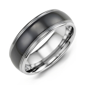 MADANI Men's Black Polished Dome Tungsten 8mm Wedding Ring