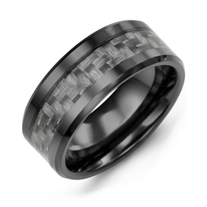 MADANI Men's Beveled Carbon Fiber Ceramic 9mm Wedding Band