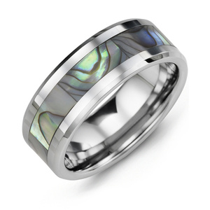 MADANI Men's Beveled Shell Inlay Tungsten 8mm Wedding Band