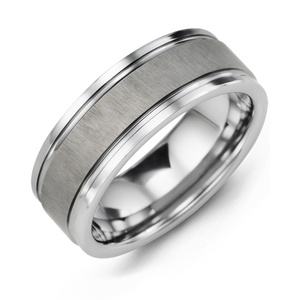MADANI Men's Satin Center Polished Edges Tungsten 8mm Wedding Ring