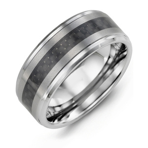 MADANI Men's Two-Tone Carbon Fiber Tungsten 9mm Wedding Ring