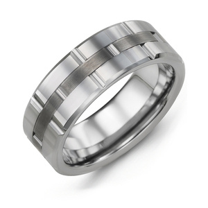 MADANI Men's Satin Center Grooved Tungsten 8mm Wedding Band