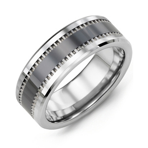 MADANI Men's Geometric Design Tungsten & Ceramic 8mm Wedding Ring