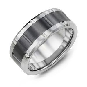 MADANI Men's Grooved Tungsten & Ceramic 9mm Wedding Ring