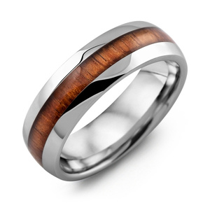 MADANI Men's Polished Dome Koa Wood Tungsten 7mm Wedding Band
