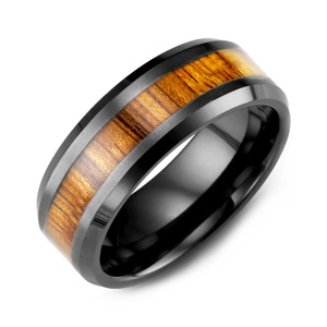 MADANI Men's Beveled Koa Wood Ceramic 8mm Wedding Ring