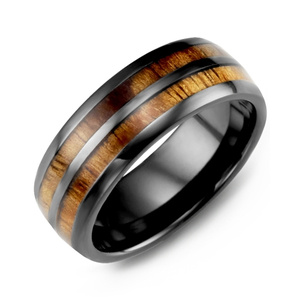 MADANI Men's Dome Double Koa Wood Ceramic 8mm Wedding Ring