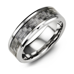 MADANI Men's Beveled Carbon Fiber Cobalt 8mm Wedding Ring
