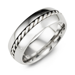 MADANI Men's Silver Rope Polish Cobalt 8mm Wedding Band