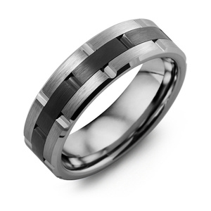 MADANI Men's Grooved Tungsten & Ceramic 7mm Wedding Band