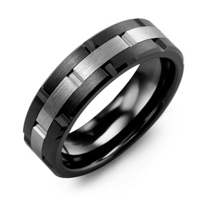 MADANI Men's Grooved Ceramic & Tungsten 7mm Wedding Band