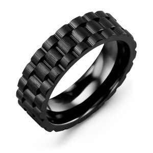 MADANI Men's Ceramic Eternity Brush Accents 7mm Wedding Band