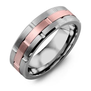 MADANI Men's Brush Finish Grooved 7mm Wedding Band in 10K Gold