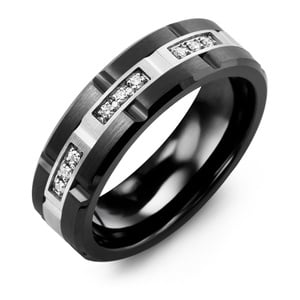 MADANI Men's Trio Diamond Grooved 7mm Wedding Band in 10K Gold