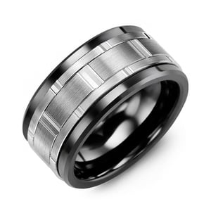 MADANI Men's Wide Vertical Diamond Cut 11mm Wedding Band in 10K Gold