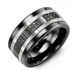 MADANI Men's Black Diamonds Wide 11mm Wedding Band in 10K Gold