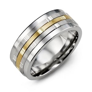 MADANI Men's Multi-Faceted 9mm Wedding Band in 10K Gold