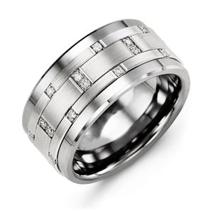 MADANI Men's Scattered Wide Diamond 11mm Wedding Ring in 10K Gold